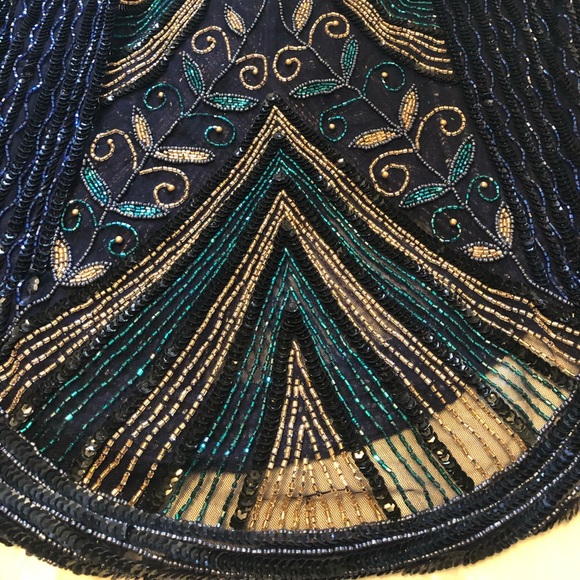 UNIQUE VINTAGE NWT peacock blue flapper dress 2x - Picture 6 of 9